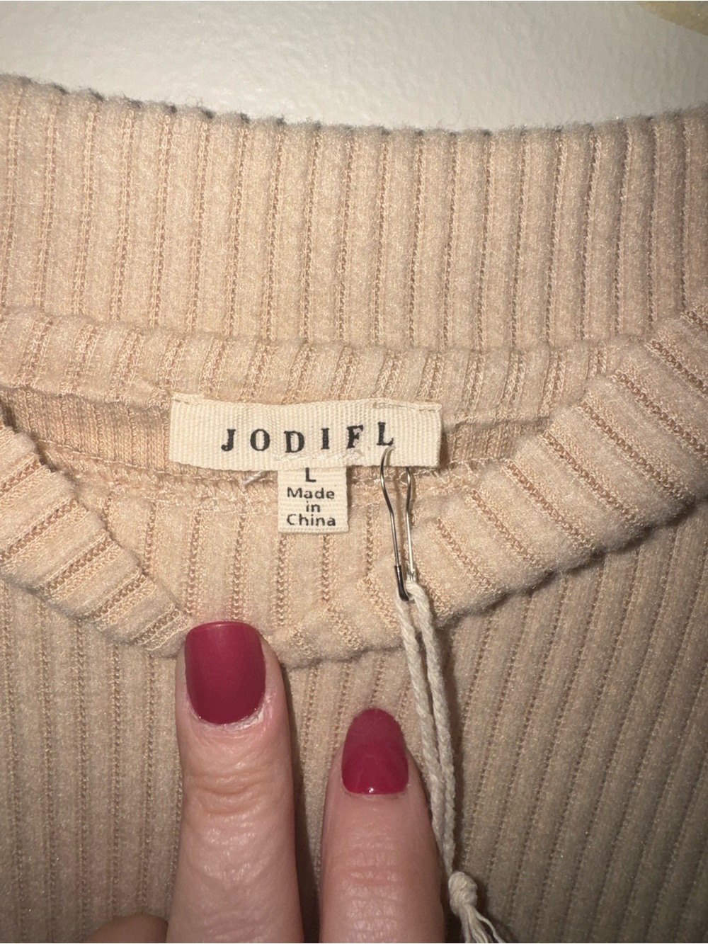 JODIFL Cream Ribbed Knit Top with Red Accents - Picture 3 of 7